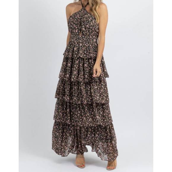 NEW OLIVACEOUS hyland floral frill maxi dress in black - Picture 4 of 5